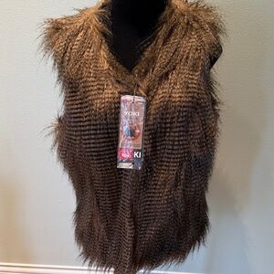 Yoki Chestnut Brown Vegan Fur Vest, Size L